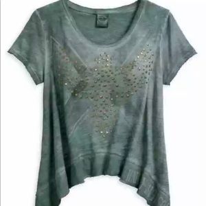 NWOT Women’s Harley-Davidson hi lo top with studded details.